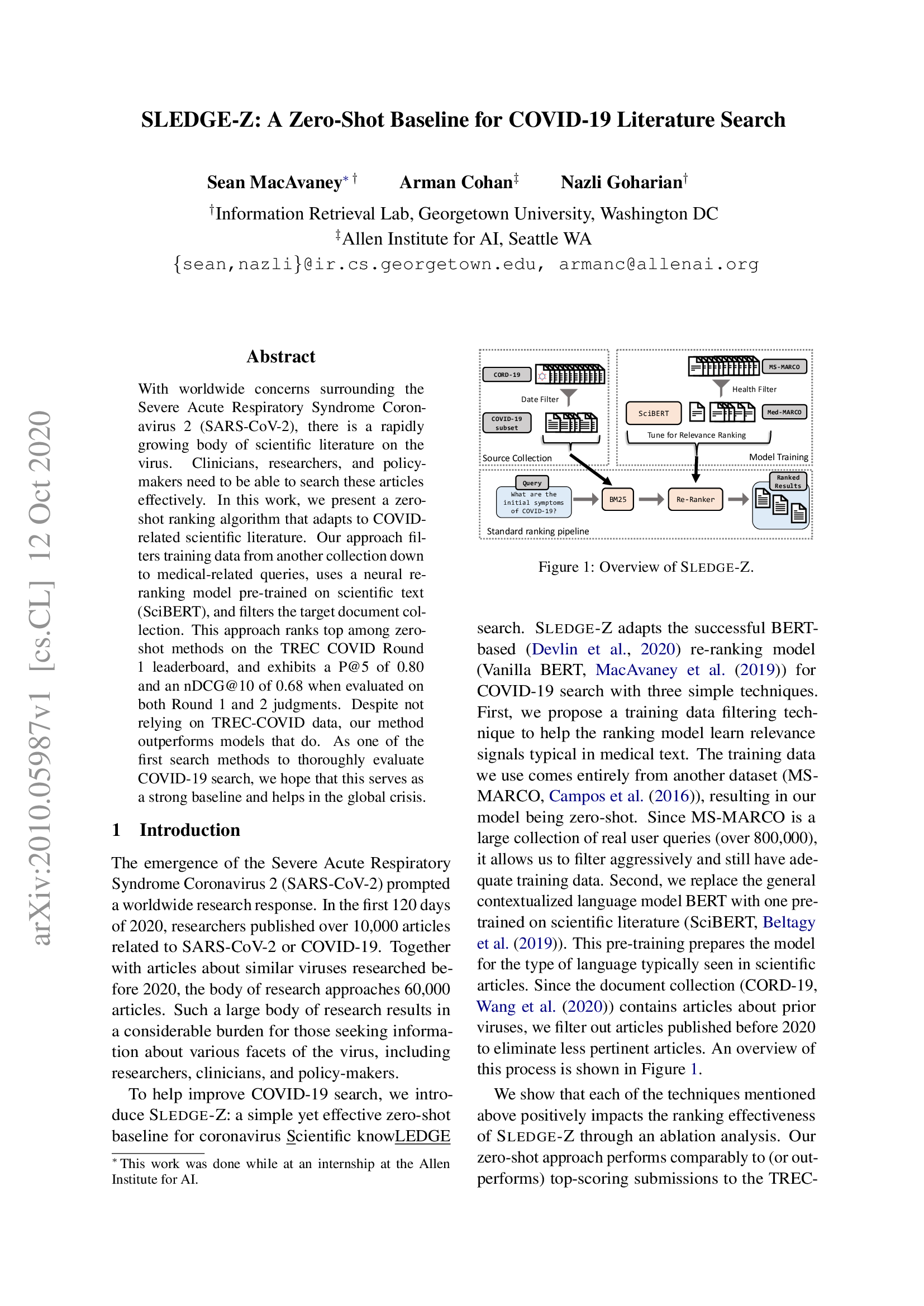 SLEDGE-Z: A Zero-Shot Baseline for COVID-19 Literature Search