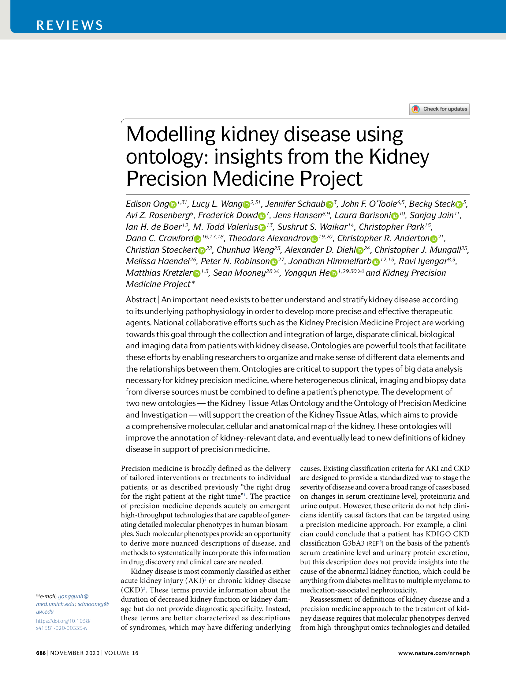 Modelling kidney disease using ontology: insights from the Kidney Precision Medicine Project