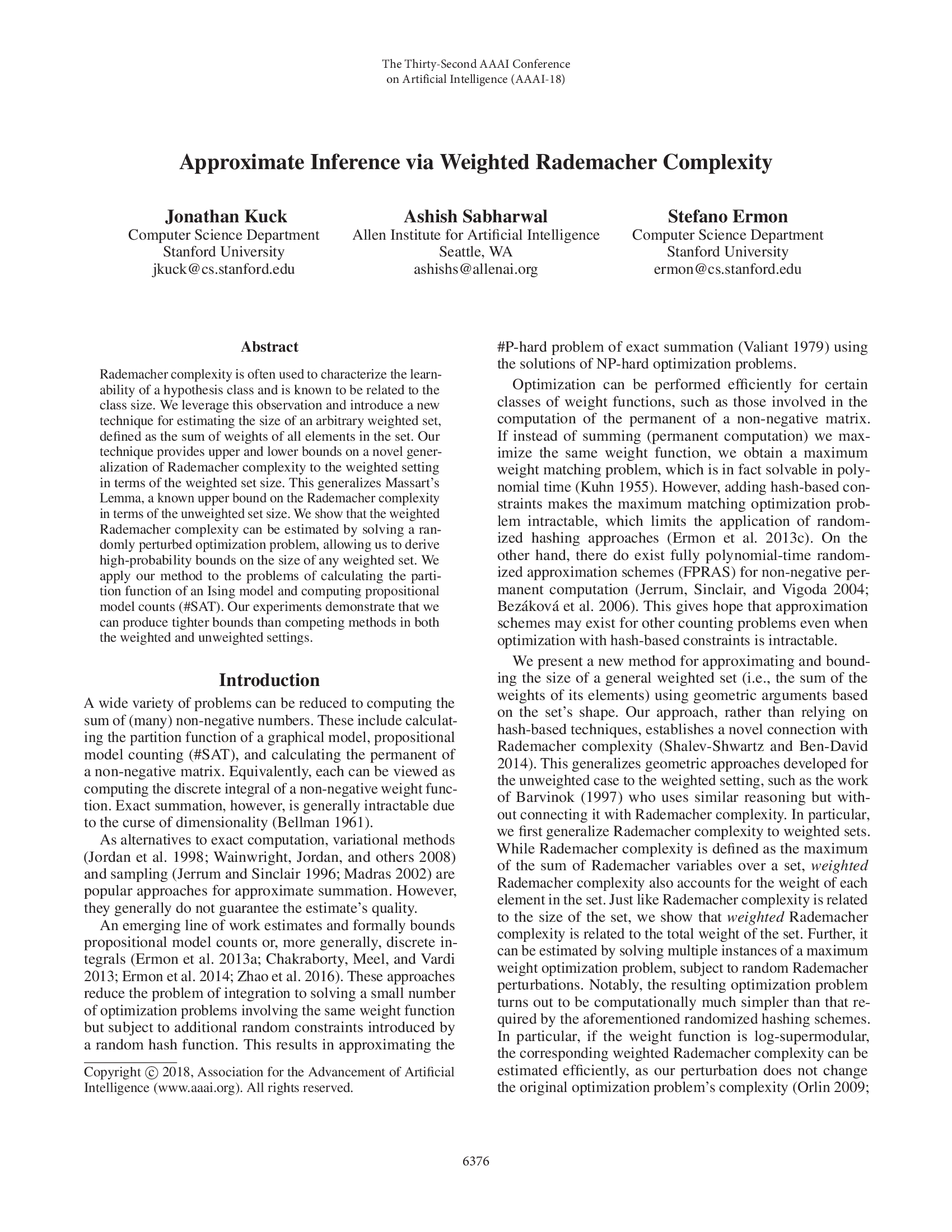 Approximate Inference via Weighted Rademacher Complexity