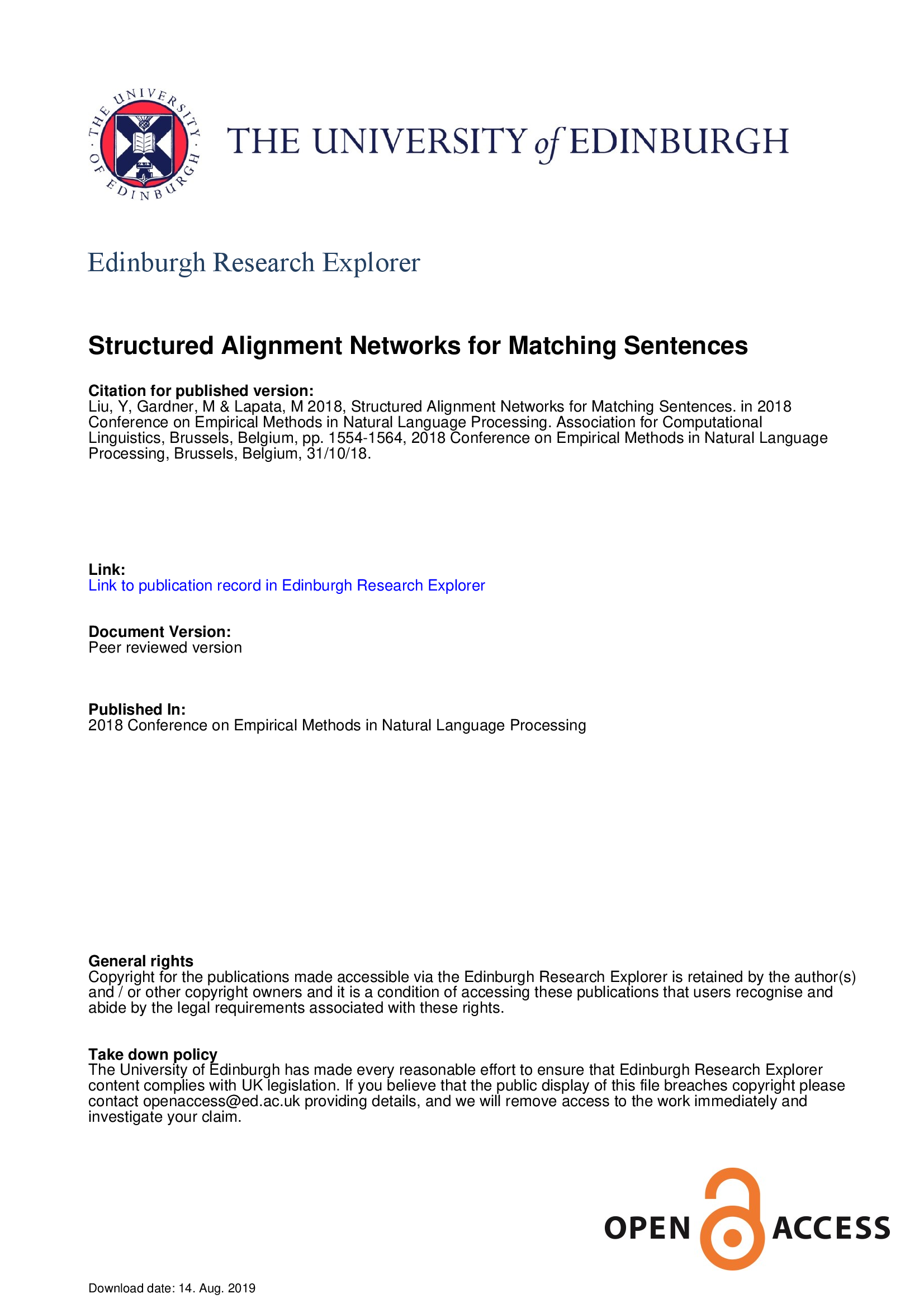 Structured Alignment Networks for Matching Sentences