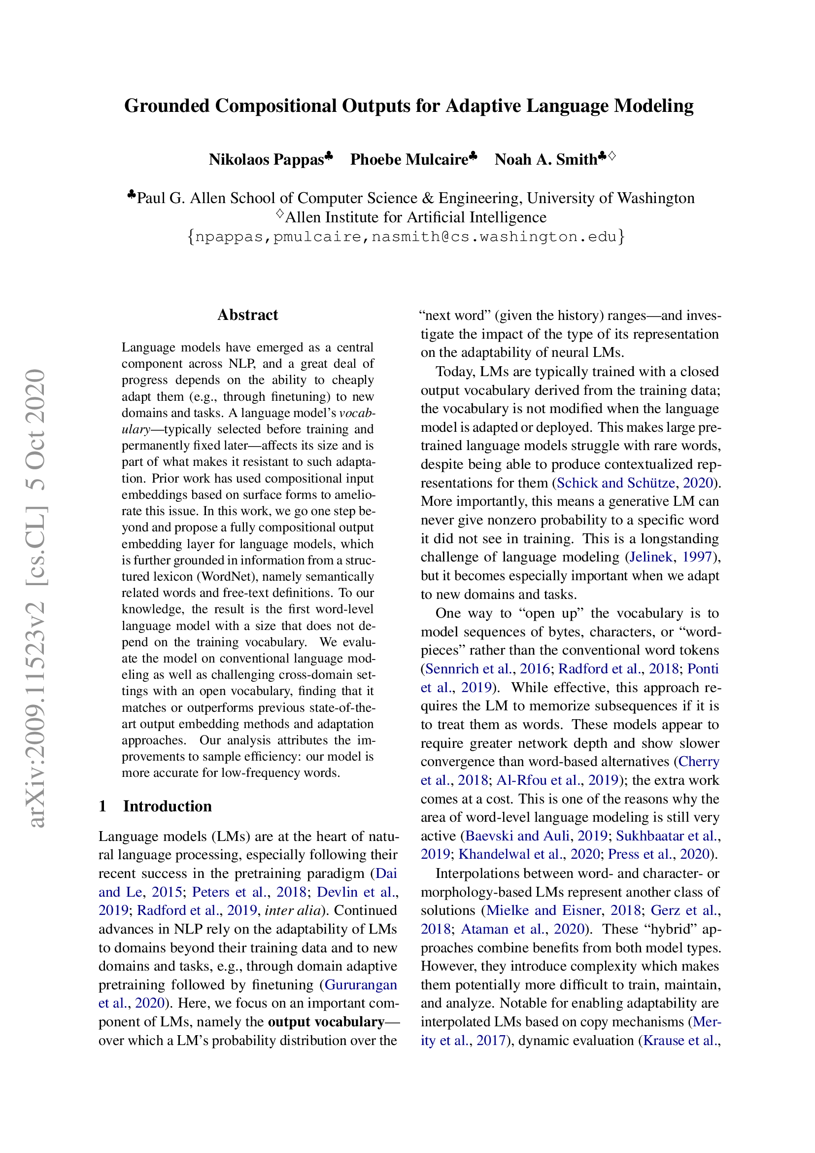 Grounded Compositional Outputs for Adaptive Language Modeling