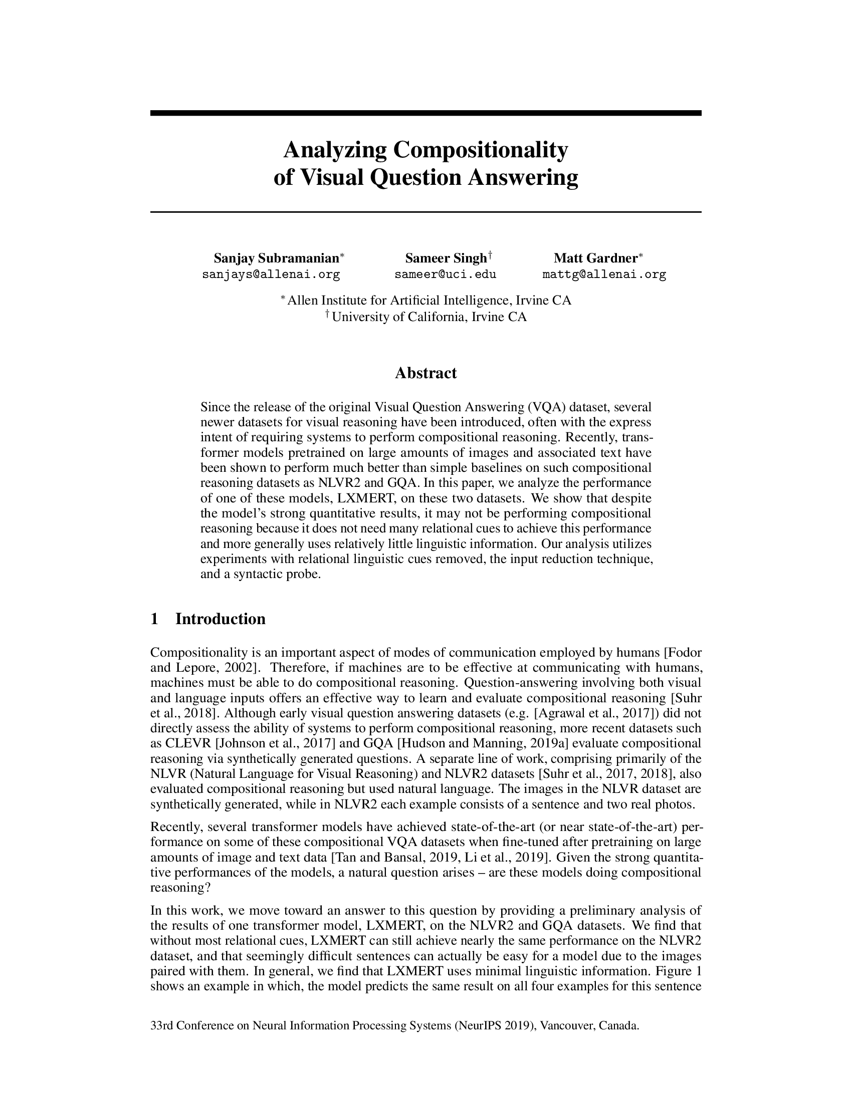 Analyzing Compositionality in Visual Question Answering