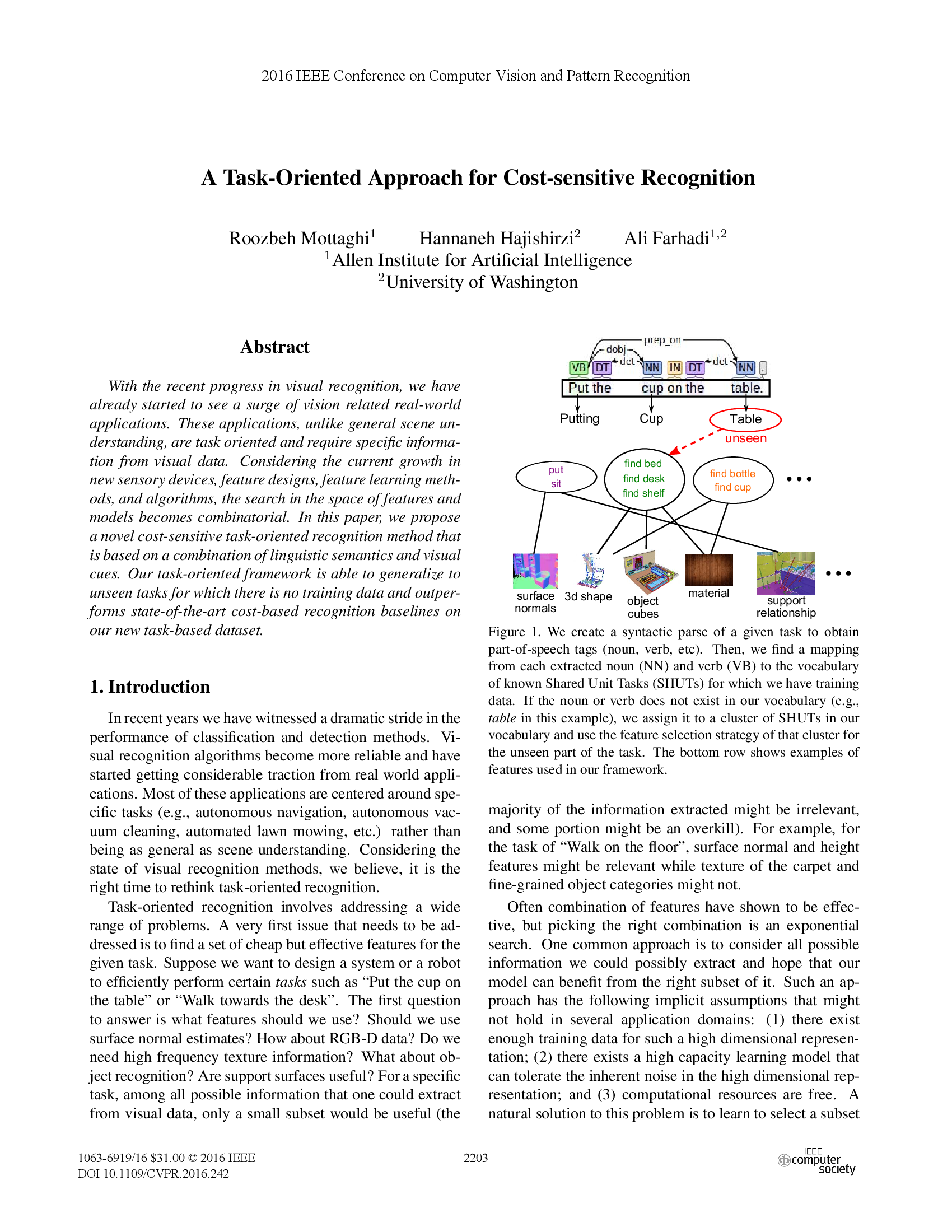A Task-Oriented Approach for Cost-Sensitive Recognition