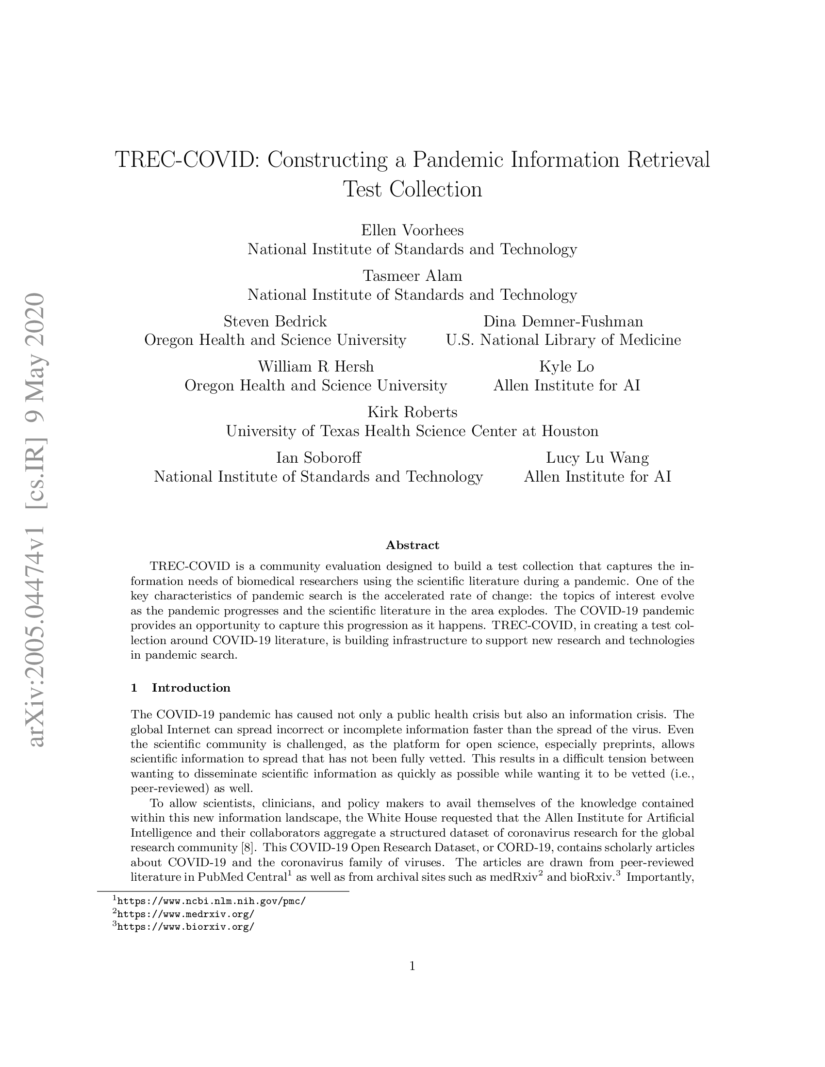 TREC-COVID: Constructing a Pandemic Information Retrieval Test Collection