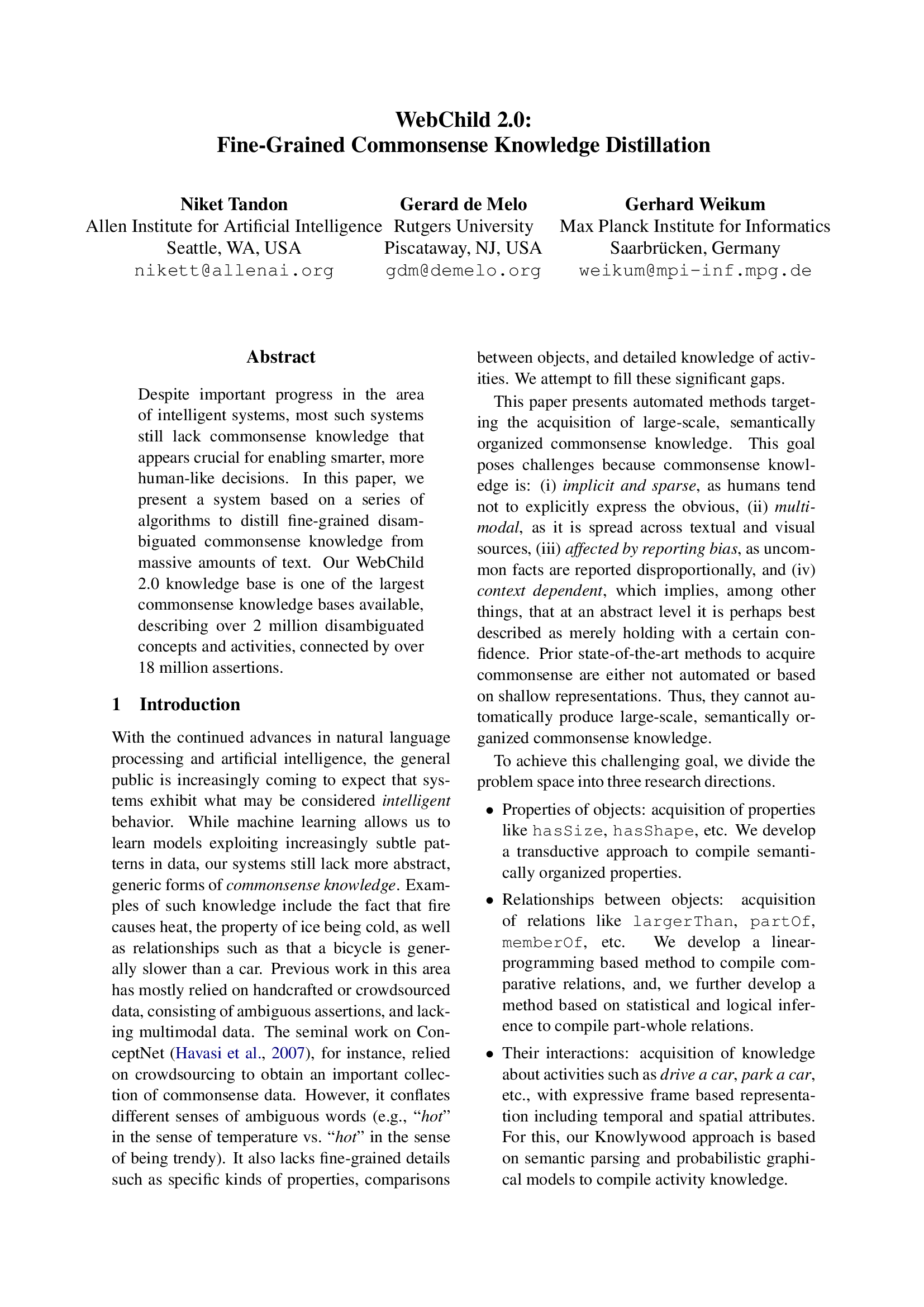 WebChild 2.0 : Fine-Grained Commonsense Knowledge Distillation