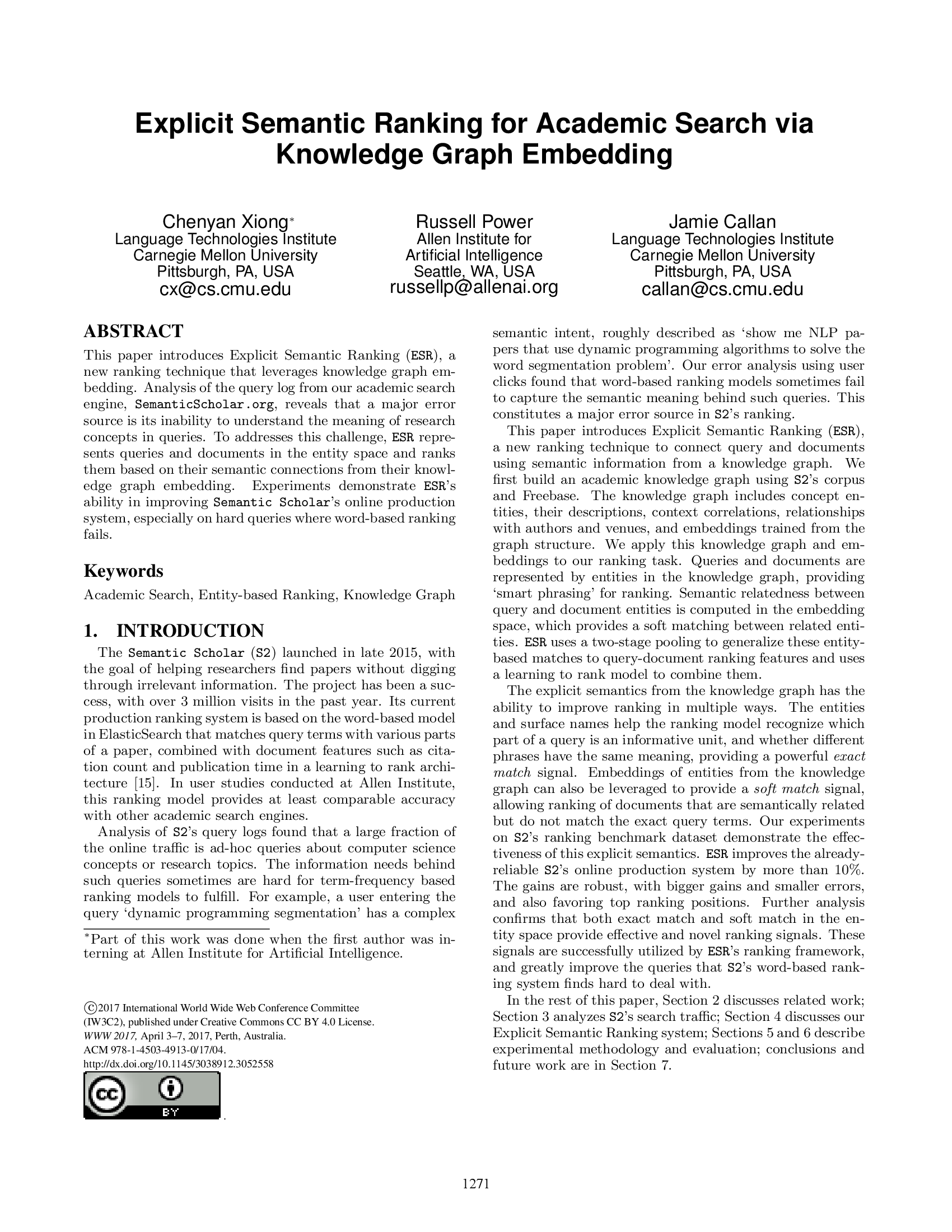 Explicit Semantic Ranking for Academic Search via Knowledge Graph Embedding