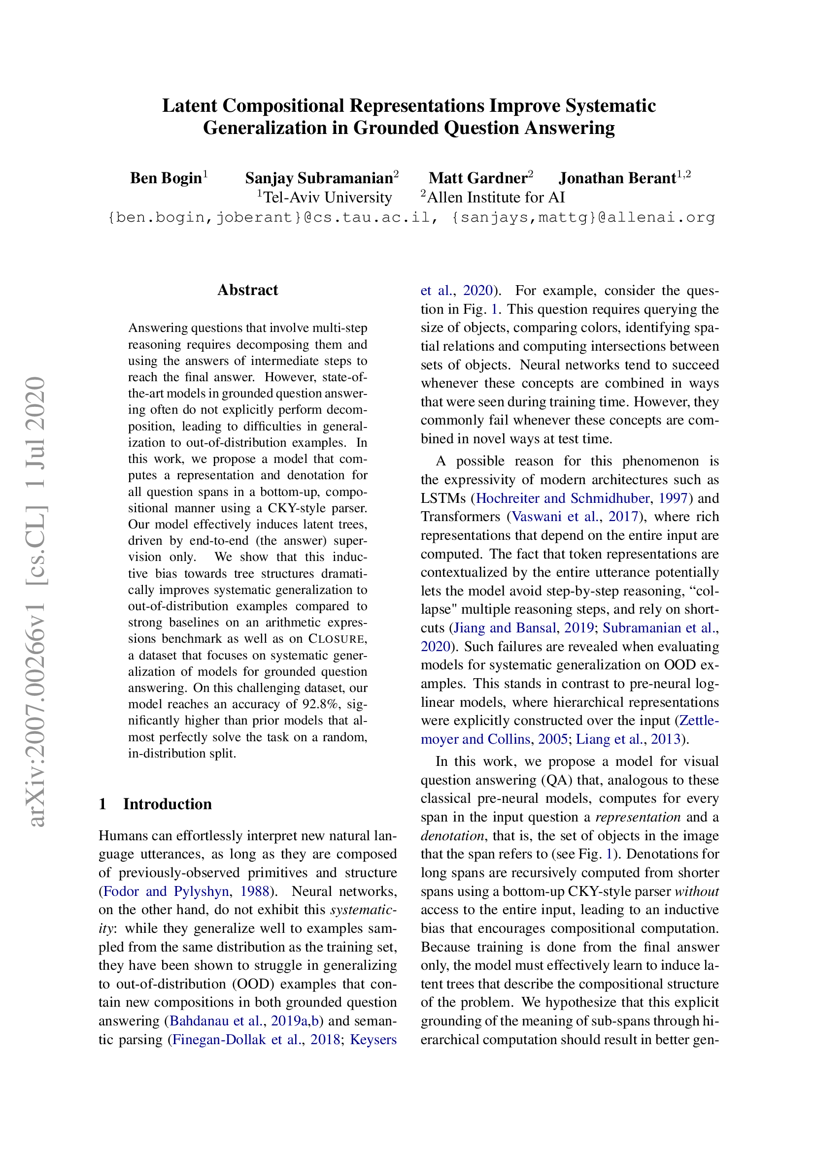 Latent Compositional Representations Improve Systematic Generalization in Grounded Question Answering