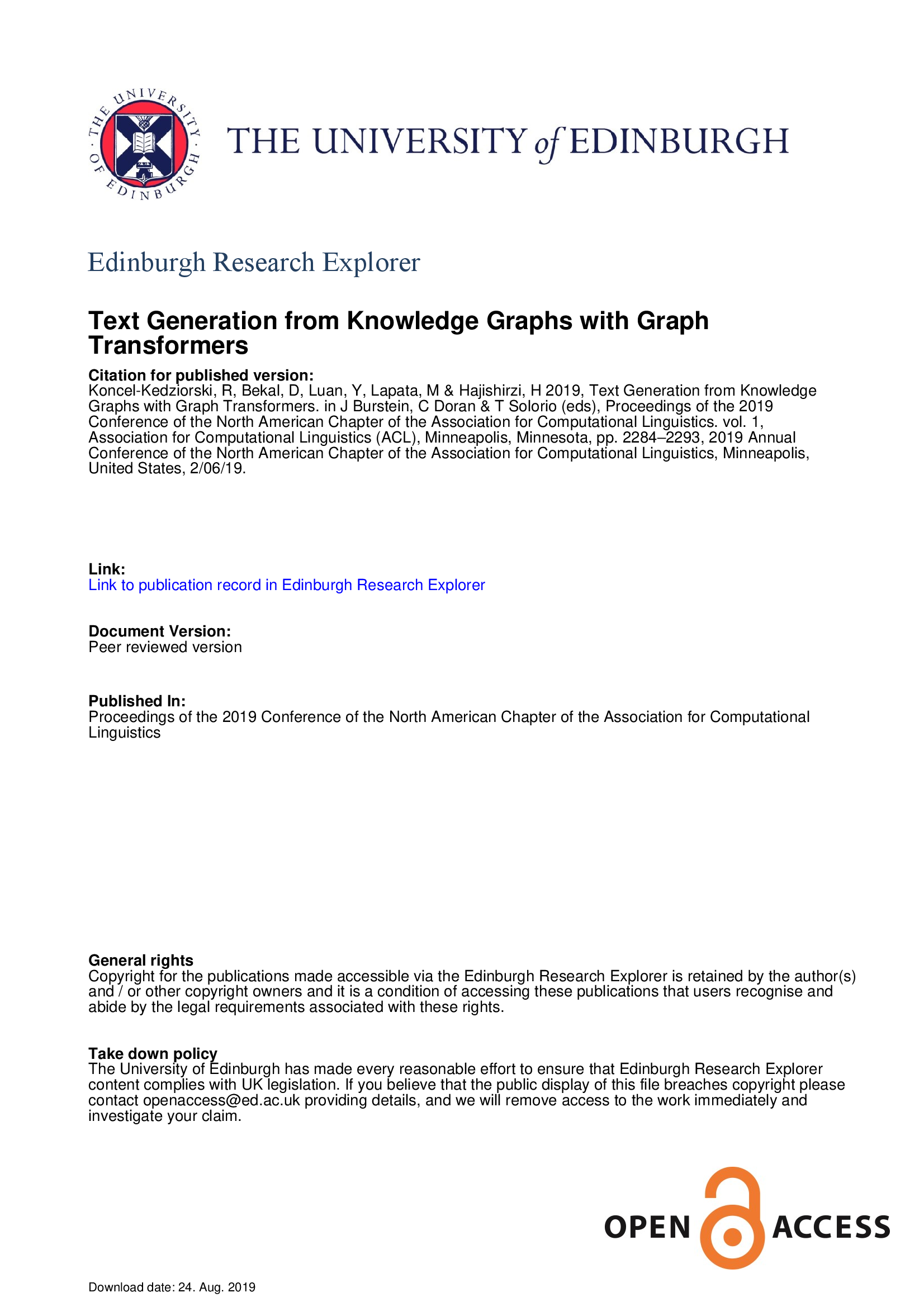 Text Generation from Knowledge Graphs with Graph Transformers