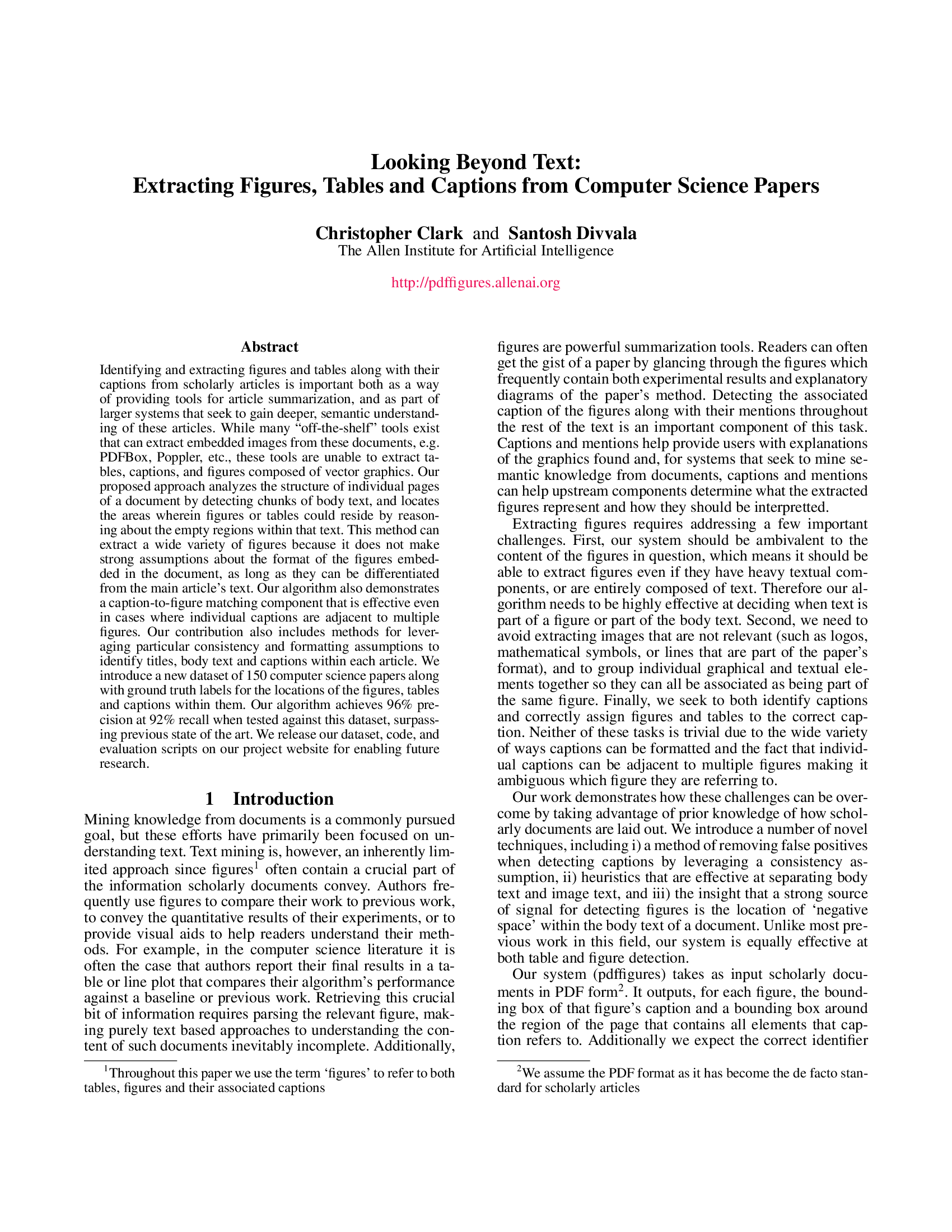 Looking Beyond Text: Extracting Figures, Tables and Captions from Computer Science Papers