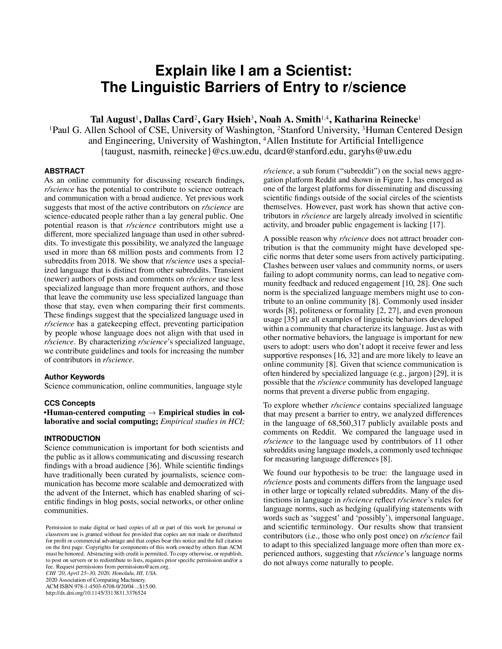 Explain like I am a Scientist: The Linguistic Barriers of Entry to r/science