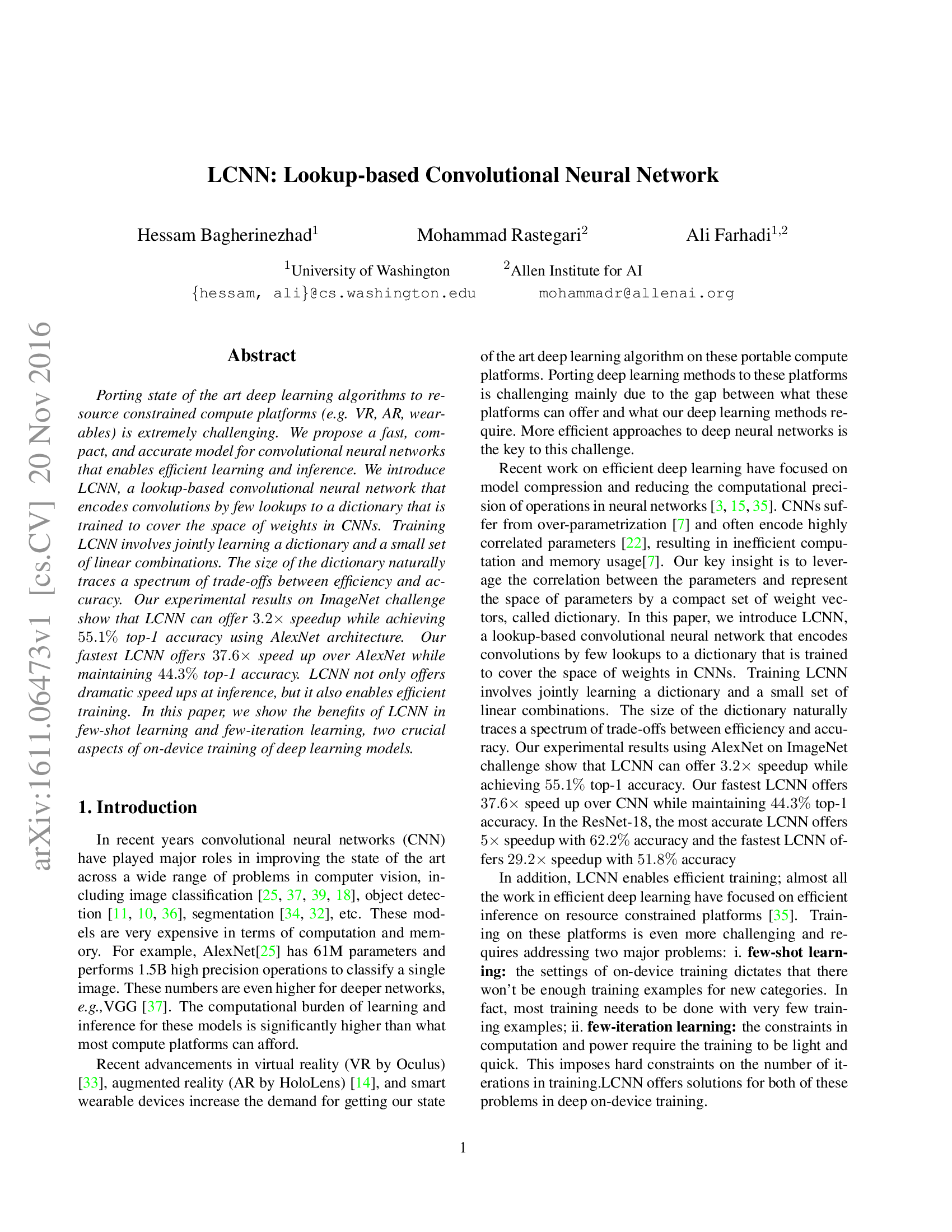 LCNN: Lookup-Based Convolutional Neural Network